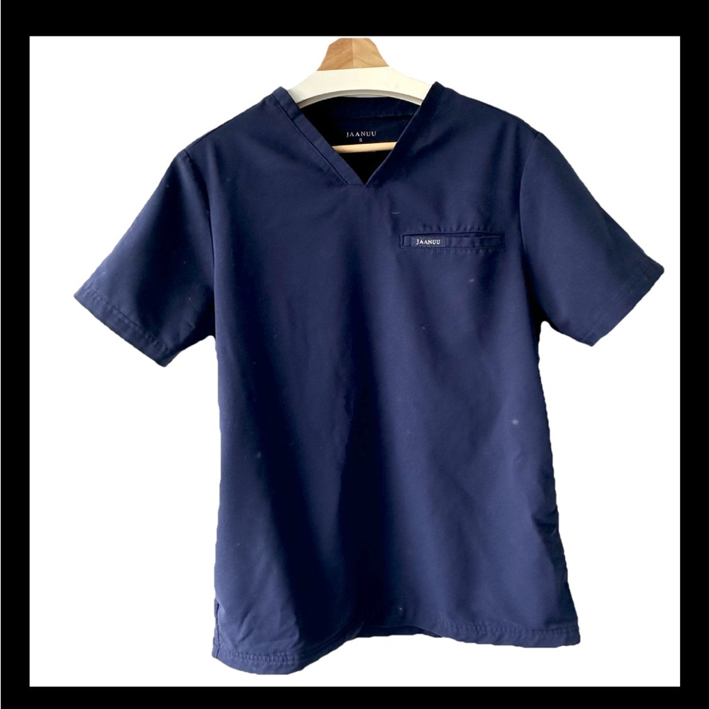 Jaanuu Scrub Top Navy Blue Unisex Size S Solid Polyester Rayon Spandex